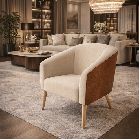 Poltrona Decorativa Sala Quarto de Leitura Penteadeira Berlim Corano com Linho Bege Pés Palito