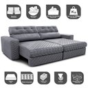 Ver imagem 3 de Sofá Retrátil e Reclinável 2,35m Molas Ensacadas Cama inBox Style Thermo Gel Linho Cinza Claro