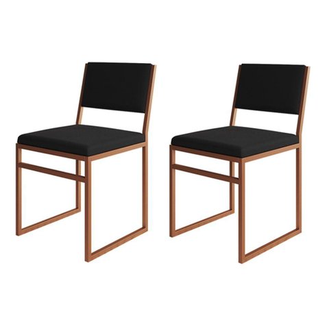 Kit 2 Cadeiras de Jantar Industrial Isa Assento Estofado Veludo Preto Base Cobre Preto
