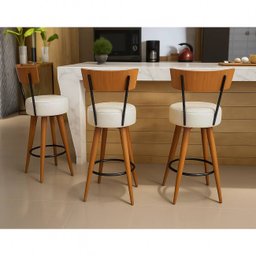 Kit 4 Banqueta Média Cozinha Estofada Off-white com Encosto Madeira Urban - 2