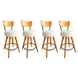 Kit 4 Banqueta Média Cozinha Estofada Off-white com Encosto Madeira Urban - 1