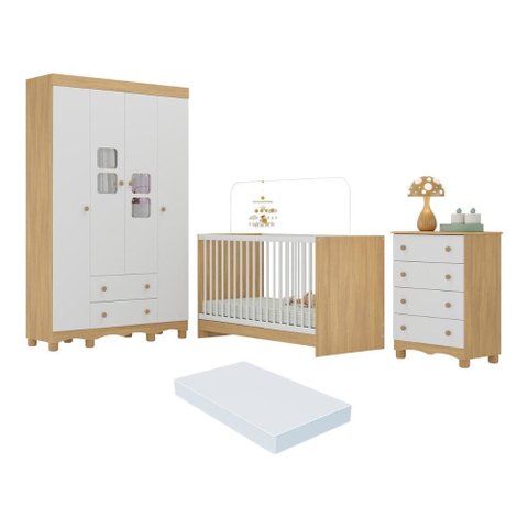 Quarto de Bebê Completo com Berço 3 em 1 com Colchão Incluso Luna Multimóveis Mp4540 Madeirado/