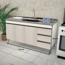 Ver imagem 2 de Gabinete Cozinha Multiuso 3 Portas e 3 Gavetas 144cm Armário:Branco/Legno