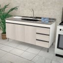Ver imagem 1 de Gabinete Cozinha Multiuso 3 Portas e 3 Gavetas 144cm Armário:Branco/Legno