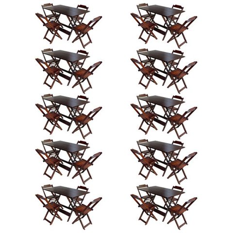 Kit 10 Jogos de Mesa com 4 Cadeiras de Madeira Dobrável 120x70 Ideal para Bar e Restaurante - Imbuia