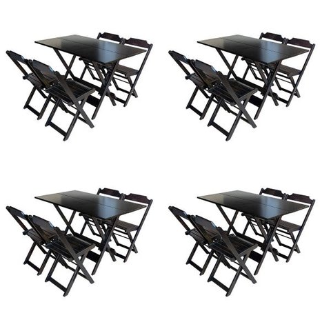 Kit 4 Conjuntos de Mesa com 4 Cadeiras de Madeira Dobrável 120x70 Tabaco