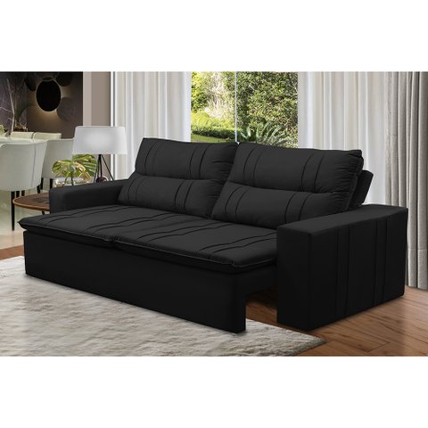 Sofá Retrátil e Reclinável 2 lugares com Molas 1,80m Eloa Suede Preto Madelina