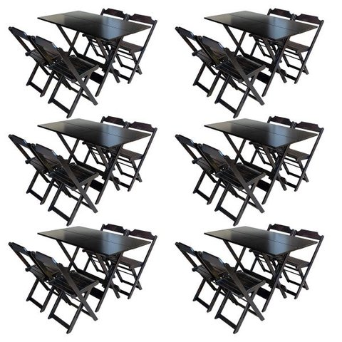Kit 6 Jogos de Mesa com 4 Cadeiras de Madeira Dobrável 120x70 Ideal para Bar e Restaurante - Tabaco