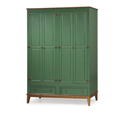 Guarda-roupa Rústico 4 Portas e 2 Gavetas - Madeira Maciça e Mdf - Cor: Verde