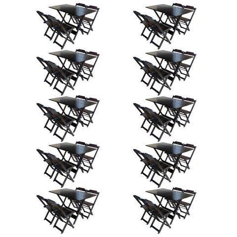 Kit 10 Jogos de Mesa com 4 Cadeiras de Madeira Dobrável 120x70 Ideal para Bar e Restaurante - Tabaco