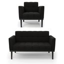 Ver imagem 2 de Conjunto Poltrona e Namoradeira Decorativa Karen Pés Fixo em Madeira Preto Suede Preto G19 - Gran Be