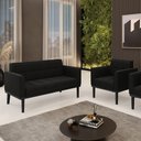 Ver imagem 1 de Conjunto Poltrona e Namoradeira Decorativa Karen Pés Fixo em Madeira Preto Suede Preto G19 - Gran Be