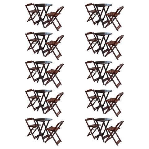 Kit 10 Jogos de Mesa Bistrô de Madeira com 2 Cadeiras Dobrável Ideal para Bar e Restaurante Imbuia