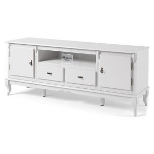 Rack para Sala com Pés Luis Xv 2 Gavetas 2 Portas de Madeira e Nicho 60503m Linz Móveis - Laca Branc