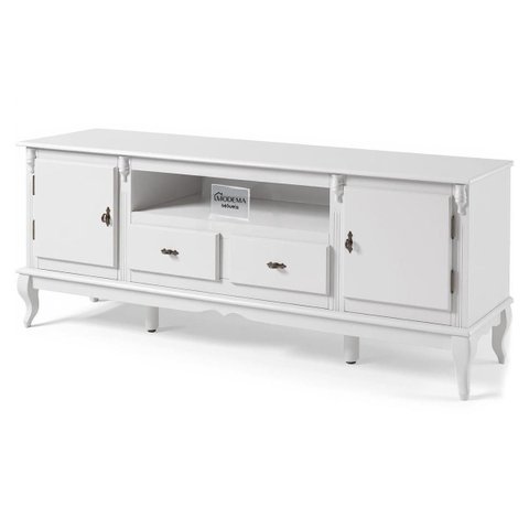 Rack para Sala com Pés Luis Xv 2 Gavetas 2 Portas de Madeira e Nicho 60503m Linz Móveis - Laca Branc