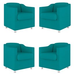Kit 4 Poltronas Tilla Decorativas Consultório Sala Tecido Suede Cor:Azul Turquesa - 1