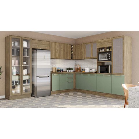 Armário de Cozinha Modulada Completa de Canto 13 Peças 3,39x2,98m 237 Botanic Kappesberg
