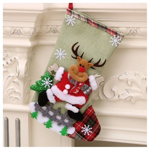 Bota Meia Natal Decoração Rena Natalina Tecido 31cm