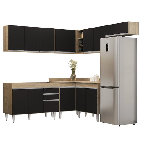 Armário de Cozinha Modulado de Canto 7 Peças Cp19 Balcão sem Tampo Castanho/preto - Lumil Lumil Móve