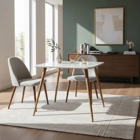 Mesa de Jantar Pés Palitos 4 Lugares Quadrada MDF Laqueado 90cm Branco Decoraper