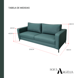 Sofá Argélia | Pé Aço Preto & Tecido Acquablock Impermeável | 3 Lugares | Medida 210cm | Floresta - 5