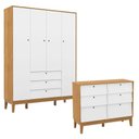 Ver imagem 1 de Cômoda 6 Gavetas e Guarda Roupa Unique 4 Portas Freijó Branco Soft Eco Wood - Matic