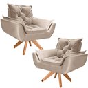 Ver imagem 1 de Kit 02 Poltrona Opala Giratória Base Madeira Suede - Navega Móveis Kasa Sofá Opala Base Giratória Ma
