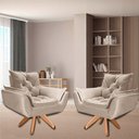 Ver imagem 2 de Kit 02 Poltrona Opala Giratória Base Madeira Suede - Navega Móveis Kasa Sofá Opala Base Giratória Ma