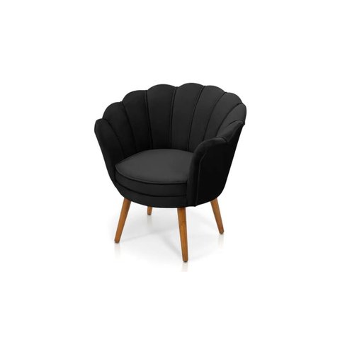 Poltrona Pétala Veludo Preto Pés Palito - Kimi Design