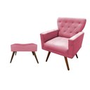 Ver imagem 1 de Kit Poltrona Decorativa Aurora + 1 Puff Retangular Suede Rosa Pés Madeira Ms Decor