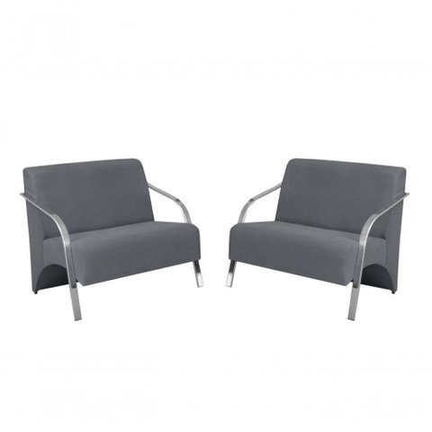 Kit 2 Poltronas Namoradeira 2 Lugares Alumínio Suede Cinza