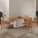 Ver imagem 1 de Mesa Jantar Diane 180cm Tampo MDF Lam 6 Cadeiras Copper Prem Moderna Tork Naturale Off White