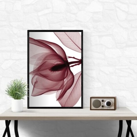 Quadro Moderno Flor Bordô 24x18cm - com Vidro:moldura Branca