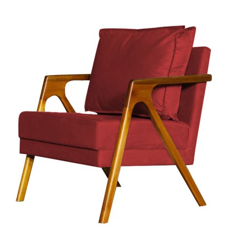 Poltrona para Recepção Estofada Marilia Base Madeira Maciça Veludo:Vermelho