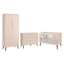 Ver imagem 1 de Dormitório Completo Infantil Theo 2 Portas, Cômoda 6 Gavetas e Berço Rosa Fosco com Pés Amadeirado -