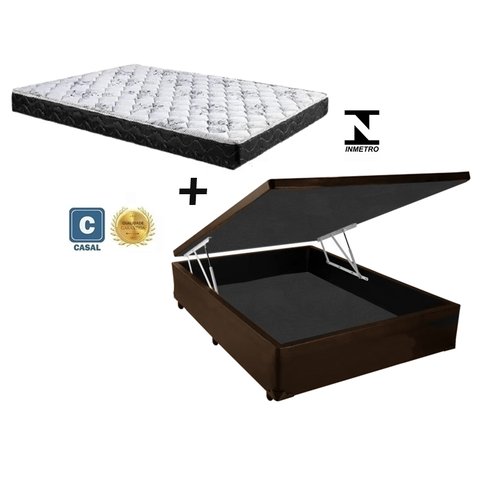 Cama Baú Casal Marrom + Colchão Espuma D23 138x188x17