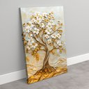 Ver imagem 2 de Quadro Décor Árvore 3d com Ondas Flores Brancas Folhas Douradas Sala Quarto Casa Escritório