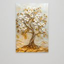 Ver imagem 3 de Quadro Décor Árvore 3d com Ondas Flores Brancas Folhas Douradas Sala Quarto Casa Escritório