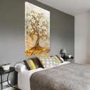 Ver imagem 1 de Quadro Décor Árvore 3d com Ondas Flores Brancas Folhas Douradas Sala Quarto Casa Escritório