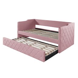 Sofá Cama em Madeira Vintage com Revestimento de Tecido Veludo Pavia Rosa Dubai Php Mobilia - 2
