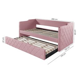 Sofá Cama em Madeira Vintage com Revestimento de Tecido Veludo Pavia Rosa Dubai Php Mobilia - 3