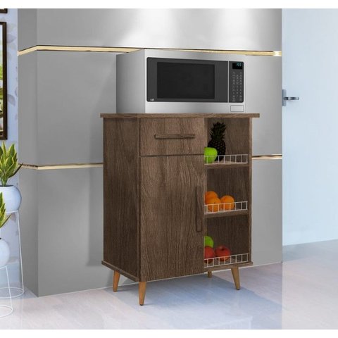 Balcão Fruteira de Cozinha Cristal com 1 Porta e 1 Gaveta para Micro-ondas Canela