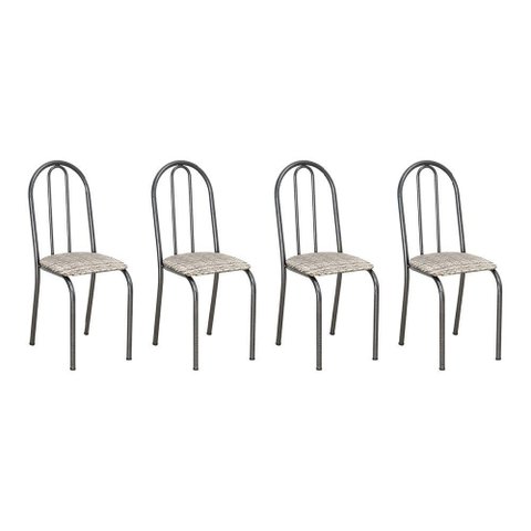 Kit 4 Cadeiras de Cozinha Califórnia Estampado Rattan Bege Pés de Ferro Preto