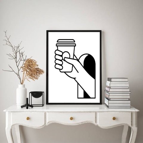 Quadro Minimalista Copo Café 24x18cm:moldura Branca