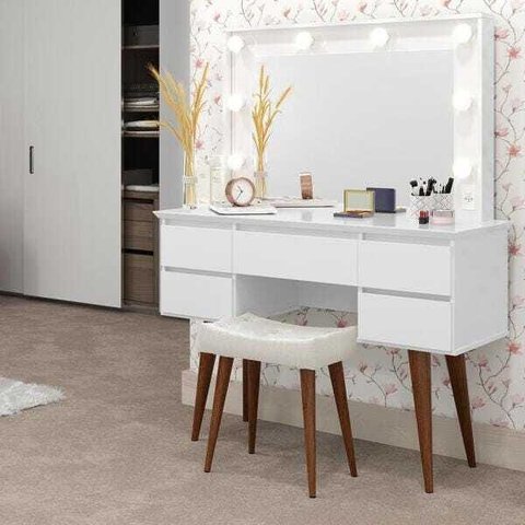 Penteadeira Camarim Retro com Baqueta Strass Branco
