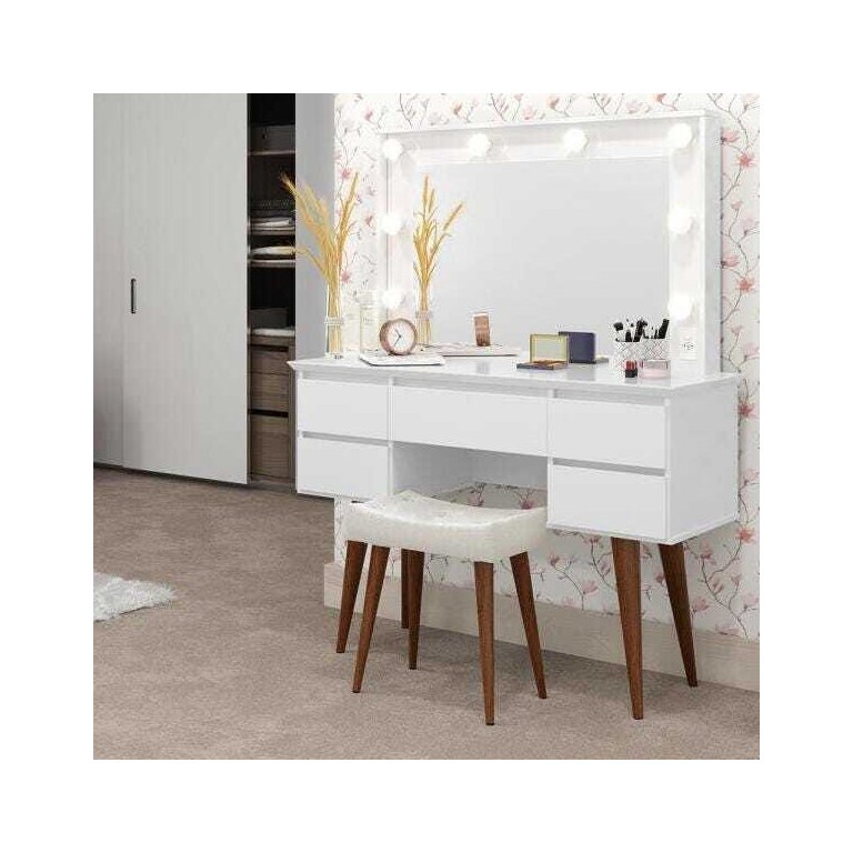 Penteadeira Camarim Retro com Baqueta Strass Branco