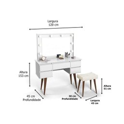 Penteadeira Camarim Retro com Baqueta Strass Branco - 4