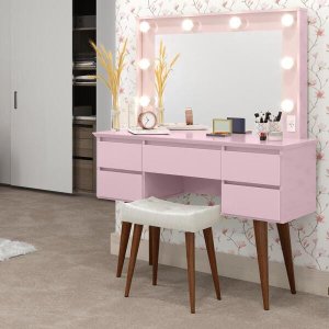 Penteadeira Camarim Retro com Baqueta Strass Rosa
