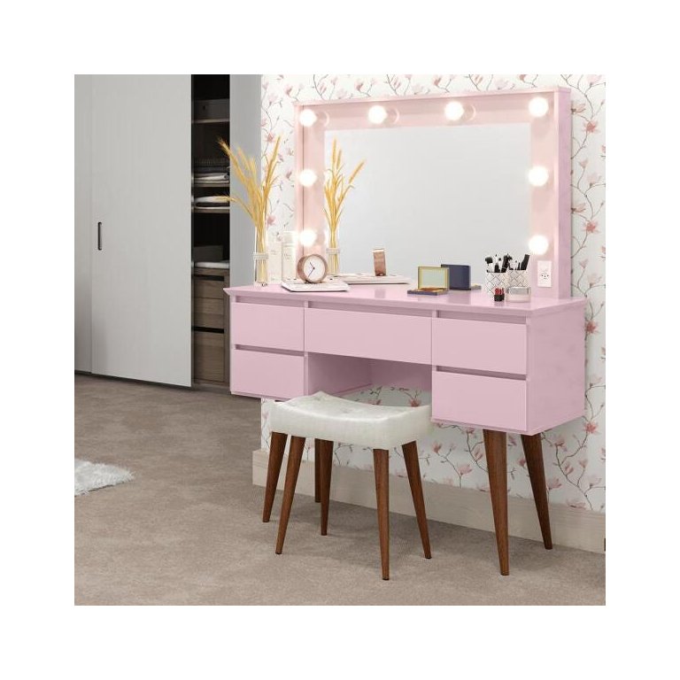 Penteadeira Camarim Retro com Baqueta Strass Rosa