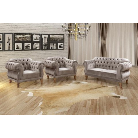 Conjunto Duquesa 2+1+1 Lugares - Veludo Capuccino 250